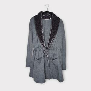 Soft Surroundings Lila Cardigan Gray Tie Waist Velvet Quilted Trim XS